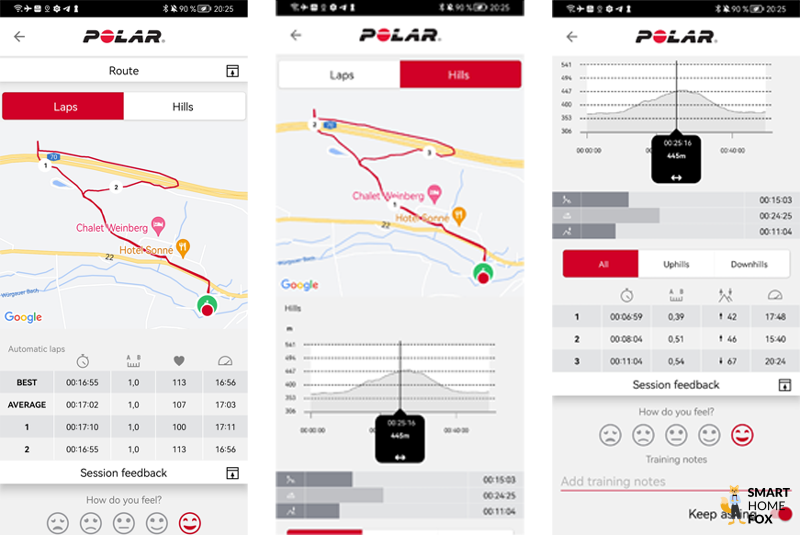 Man sieht die aufgezeichnete Strecke in der Polar Flow App.